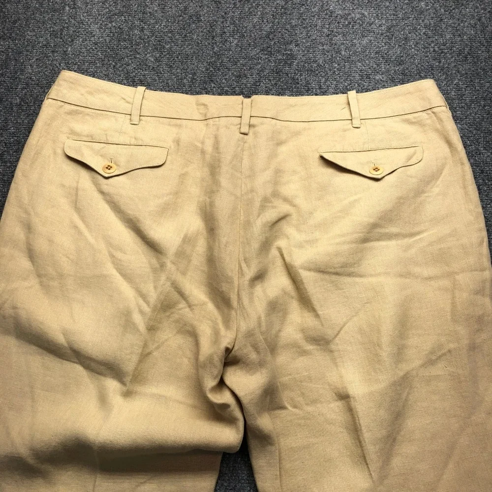 Polo Ralph Lauren Mens 42x32 Tan Beige 100% Linen Fine Tailoring Dress Pants